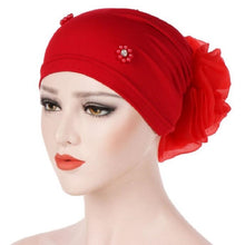 Load image into Gallery viewer, Women Personality Rear Flower Decoration Turban Hat Beaded Hooded Cap