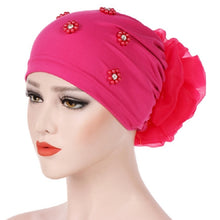 Load image into Gallery viewer, Women Personality Rear Flower Decoration Turban Hat Beaded Hooded Cap