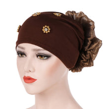Load image into Gallery viewer, Women Personality Rear Flower Decoration Turban Hat Beaded Hooded Cap