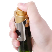 Load image into Gallery viewer, Push-button Stainless Steel Pumping Champagne Stopper Sparkling Champagne Snap Wing Vacuum Wine Stopper, 2 PCS  Push-button Wine Bottle Stopper(Black), 2 PCS  Push-button Wine Bottle Stopper(Gold), 2 PCS  Push-button Wine Bottle Stopper(Silver)