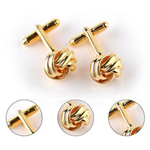 Load image into Gallery viewer, French Style Fashion Knot Design Men Cufflinks， Party Suit Shirt Cuff Buttons, Black, Gold, Silver
