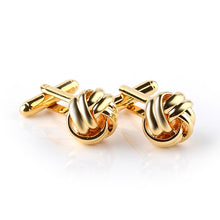 Load image into Gallery viewer, French Style Fashion Knot Design Men Cufflinks， Party Suit Shirt Cuff Buttons, Black, Gold, Silver