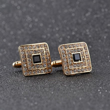 Load image into Gallery viewer, Classic Luxury Rhinestone Crystal Square Custom Enamel Men Cufflink Male French Shirt Cuff links Wedding, Light Yellow Gold Color, Silver Plated