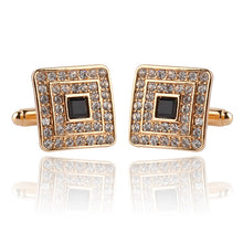 Load image into Gallery viewer, Classic Luxury Rhinestone Crystal Square Custom Enamel Men Cufflink Male French Shirt Cuff links Wedding, Light Yellow Gold Color, Silver Plated