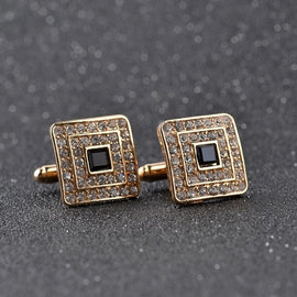 Classic Luxury Rhinestone Crystal Square Custom Enamel Men Cufflink Male French Shirt Cuff links Wedding, Light Yellow Gold Color, Silver Plated