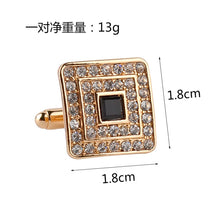 Load image into Gallery viewer, Classic Luxury Rhinestone Crystal Square Custom Enamel Men Cufflink Male French Shirt Cuff links Wedding, Light Yellow Gold Color, Silver Plated
