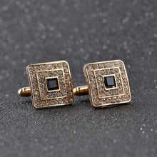 Load image into Gallery viewer, Classic Luxury Rhinestone Crystal Square Custom Enamel Men Cufflink Male French Shirt Cuff links Wedding, Light Yellow Gold Color, Silver Plated