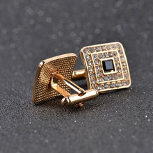 Load image into Gallery viewer, Classic Luxury Rhinestone Crystal Square Custom Enamel Men Cufflink Male French Shirt Cuff links Wedding, Light Yellow Gold Color, Silver Plated