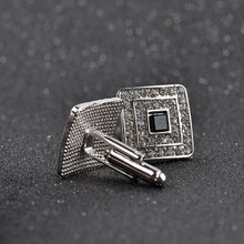 Load image into Gallery viewer, Classic Luxury Rhinestone Crystal Square Custom Enamel Men Cufflink Male French Shirt Cuff links Wedding, Light Yellow Gold Color, Silver Plated