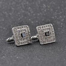 Load image into Gallery viewer, Classic Luxury Rhinestone Crystal Square Custom Enamel Men Cufflink Male French Shirt Cuff links Wedding, Light Yellow Gold Color, Silver Plated