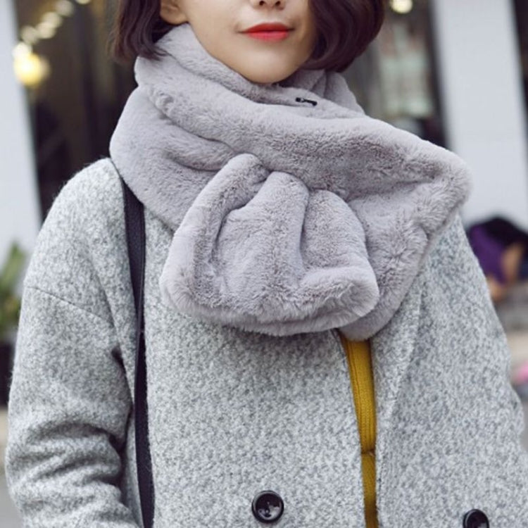 Women Winter Thicken Plush Faux Rabbit Fur Scarf Solid Color Warmer Neckerchief