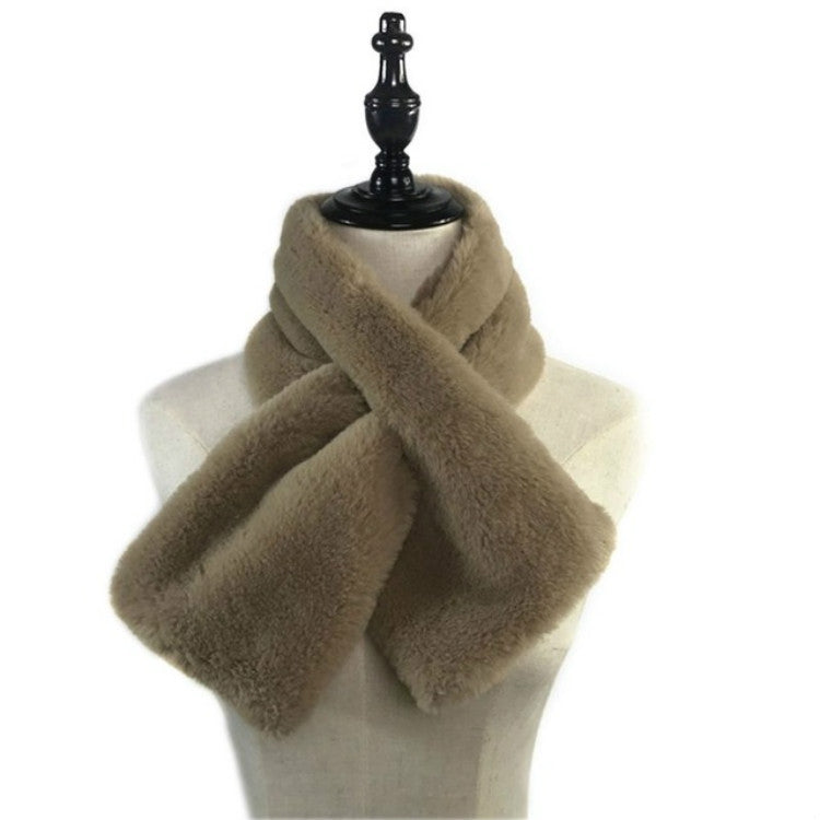 Women Winter Thicken Plush Faux Rabbit Fur Scarf Solid Color Warmer Neckerchief