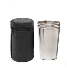 Load image into Gallery viewer, 2 Sets Outdoor Mini Stainless Steel Small Wine Glass Hiking Camping Travel Portable Drinking Cup Set with Leather Case, Small 30ml Travel Portable Drinking Cup