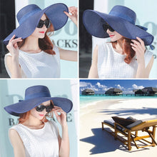 Load image into Gallery viewer, Women Summer Hats Foldable Wide Large Brim Beach Sun Straw Cap Elegant Hats Caps, M