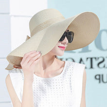 Load image into Gallery viewer, Women Summer Hats Foldable Wide Large Brim Beach Sun Straw Cap Elegant Hats Caps, M