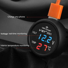 Load image into Gallery viewer, 3 In 1 Car USB Charger Car Cigarette Lighter With Voltage Detection Display Multi-function Monitoring Table