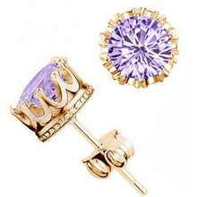 Load image into Gallery viewer, Women Crown Earrings Crystal Jewelry Double Stud Earrings, Gold + White, Gold + Purple, Silver + White, Silver + Purple