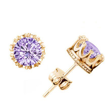Load image into Gallery viewer, Women Crown Earrings Crystal Jewelry Double Stud Earrings, Gold + White, Gold + Purple, Silver + White, Silver + Purple