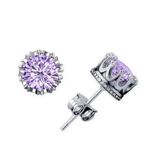 Load image into Gallery viewer, Women Crown Earrings Crystal Jewelry Double Stud Earrings, Gold + White, Gold + Purple, Silver + White, Silver + Purple