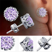 Load image into Gallery viewer, Women Crown Earrings Crystal Jewelry Double Stud Earrings, Gold + White, Gold + Purple, Silver + White, Silver + Purple