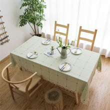 Load image into Gallery viewer, Square Lattice Embroidered Tablecloth Pure Color Cotton Linen Tassel Rectangular Coffee Table Mat, 60x60cm, 90x90cm, 90x140cm, 110x110cm, 100x160cm, 110x170cm, 140x140cm, 140x180cm, 140x200cm