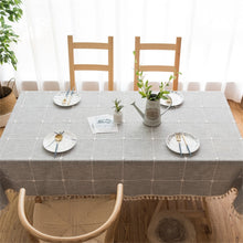 Load image into Gallery viewer, Square Lattice Embroidered Tablecloth Pure Color Cotton Linen Tassel Rectangular Coffee Table Mat, 140x220cm, 140x240cm, 140x260cm, 140x300cm