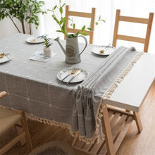 Load image into Gallery viewer, Square Lattice Embroidered Tablecloth Pure Color Cotton Linen Tassel Rectangular Coffee Table Mat, 140x220cm, 140x240cm, 140x260cm, 140x300cm