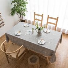 Load image into Gallery viewer, Square Lattice Embroidered Tablecloth Pure Color Cotton Linen Tassel Rectangular Coffee Table Mat, 140x220cm, 140x240cm, 140x260cm, 140x300cm