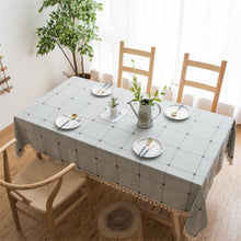 Load image into Gallery viewer, Square Lattice Embroidered Tablecloth Pure Color Cotton Linen Tassel Rectangular Coffee Table Mat, 140x220cm, 140x240cm, 140x260cm, 140x300cm
