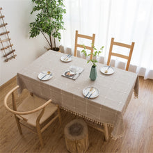 Load image into Gallery viewer, Square Lattice Embroidered Tablecloth Pure Color Cotton Linen Tassel Rectangular Coffee Table Mat, 140x220cm, 140x240cm, 140x260cm, 140x300cm
