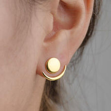 Load image into Gallery viewer, Trendy Crescent Moon Cute Ear Jackets Geometric Round Stud Earrings for Women, Gold, Silver