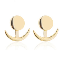 Load image into Gallery viewer, Trendy Crescent Moon Cute Ear Jackets Geometric Round Stud Earrings for Women, Gold, Silver