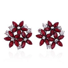 Load image into Gallery viewer, Fashion Zircon Rhinestone 3 Flower Stud Earrings for Women Jewelry, blue, red, black