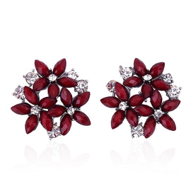 Fashion Zircon Rhinestone 3 Flower Stud Earrings for Women Jewelry, red, black