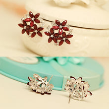 Load image into Gallery viewer, Fashion Zircon Rhinestone 3 Flower Stud Earrings for Women Jewelry, blue, red, black