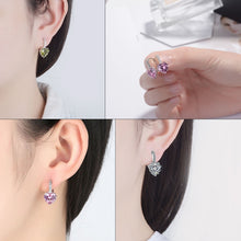 Load image into Gallery viewer, Cute Heart Real 925 Sterling Silver Cubic Zirconia Stone Earrings, Gold with white Zirconia, Platinum with white Zirconia, Platinum with Pink Zirconia, Platinum with Purple Zirconia, Platinum with Light blue Zirconia, Platinum with sea blue Zirconia   ...