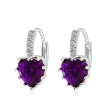 Load image into Gallery viewer, Cute Heart Real 925 Sterling Silver Cubic Zirconia Stone Earrings, Gold with white Zirconia, Platinum with white Zirconia, Platinum with Pink Zirconia, Platinum with Purple Zirconia, Platinum with Light blue Zirconia, Platinum with sea blue Zirconia   ...