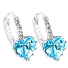 Load image into Gallery viewer, Cute Heart Real 925 Sterling Silver Cubic Zirconia Stone Earrings, Gold with white Zirconia, Platinum with white Zirconia, Platinum with Pink Zirconia, Platinum with Purple Zirconia, Platinum with Light blue Zirconia, Platinum with sea blue Zirconia   ...