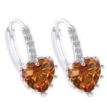 Load image into Gallery viewer, Cute Heart Real 925 Sterling Silver Cubic Zirconia Stone Earrings, Gold with white Zirconia, Platinum with white Zirconia, Platinum with Pink Zirconia, Platinum with Purple Zirconia, Platinum with Light blue Zirconia, Platinum with sea blue Zirconia   ...