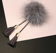 Load image into Gallery viewer, Fur Ball Brooch Chain Tassel Brooch For Women, Gray, Black, Gold, Wine Red