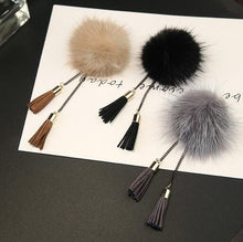 Load image into Gallery viewer, Fur Ball Brooch Chain Tassel Brooch For Women, Gray, Black, Gold, Wine Red