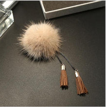 Load image into Gallery viewer, Fur Ball Brooch Chain Tassel Brooch For Women, Gray, Black, Gold, Wine Red