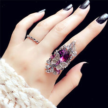 Load image into Gallery viewer, 2 PCS/Set Women Fashion Retro Palace Gemstone Crystal Butterfly Ring, Blue, Purple