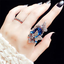 Load image into Gallery viewer, 2 PCS/Set Women Fashion Retro Palace Gemstone Crystal Butterfly Ring, Blue, Purple
