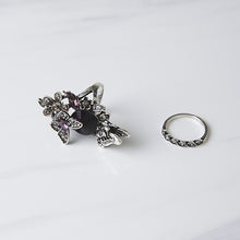 Load image into Gallery viewer, 2 PCS/Set Women Fashion Retro Palace Gemstone Crystal Butterfly Ring, Blue, Purple