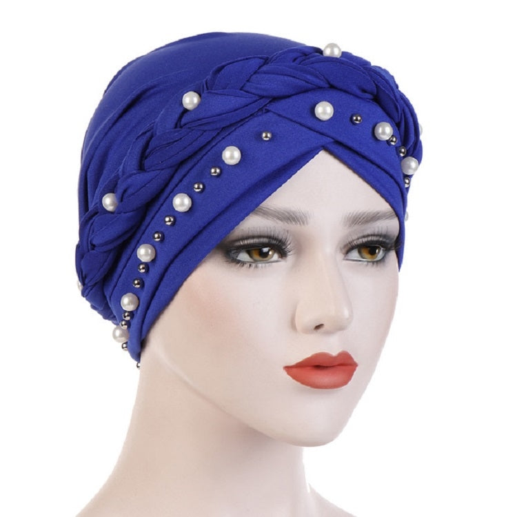 Ladies Turban Cap Milk Silk Single Braid Cap Rivet White Pearl Hooded Cap