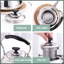 Load image into Gallery viewer, Stainless Steel Whistle Kettle for Induction Cooker Home Classical Piano Sound Singing Pot without Magnetic Heat, 1L, 1.5L, 2L, 3L