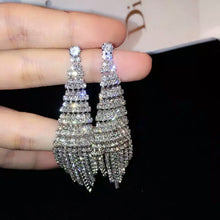 Load image into Gallery viewer, Super Flash Diamond Two-color Tassel Earrings for Women, Gold clip earings, Gold stud earings, Silver clip earings, Silver stud earings
