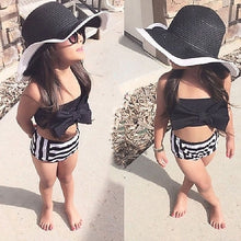 Load image into Gallery viewer, Cute Baby Girl Bikini Striped Triangle Bow Bathing Suit Proud Princess Beachwear