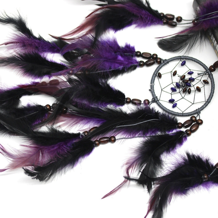 Creative Weaving Crafts Purple Feather Beads Dream Catcher Wall Hanging Jewelry